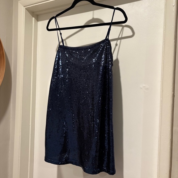 Free People Intimately Time to Shine Slip Sequined Dress In Navy Blue Sleeveless - Picture 4 of 10